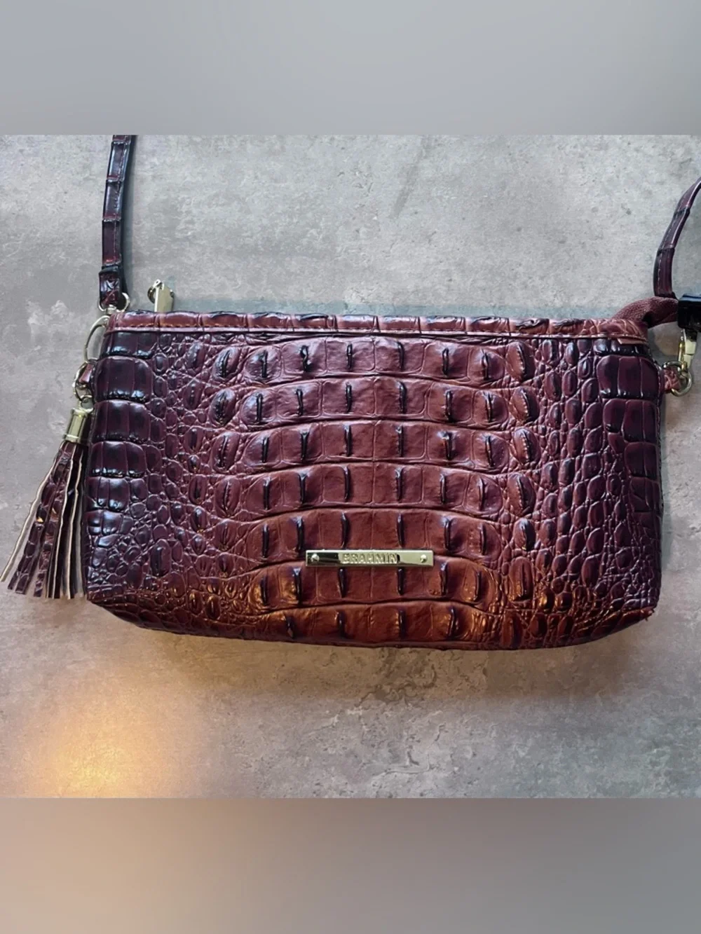 Brahmin Croc-Embossed Shoulder Bag - Red Brown bag - Picture 1 of 5